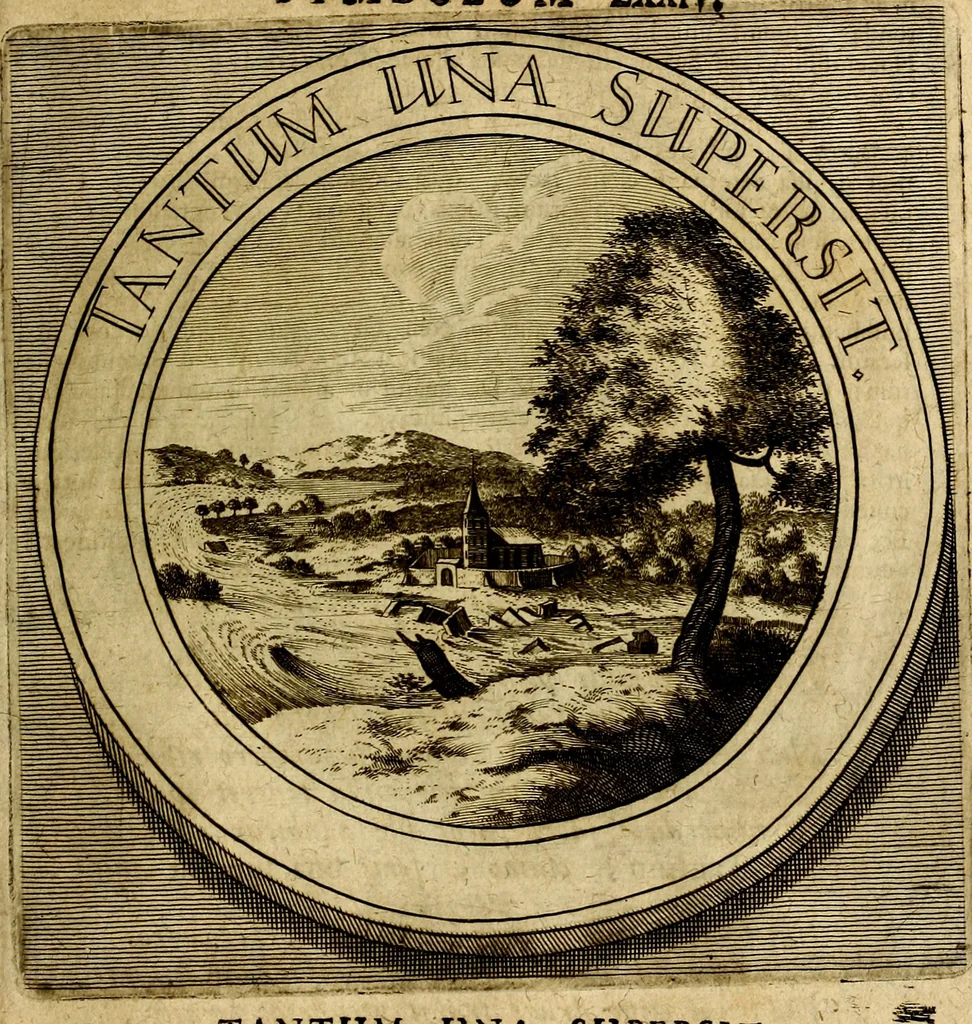 An illustration from Philothei symbola christiana : quibus idea hominis christiani exprimitur, 1677, leaf 158