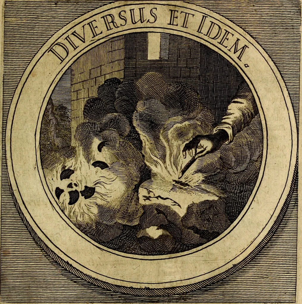 An illustration from Philothei symbola christiana : quibus idea hominis christiani exprimitur, 1677, leaf 180