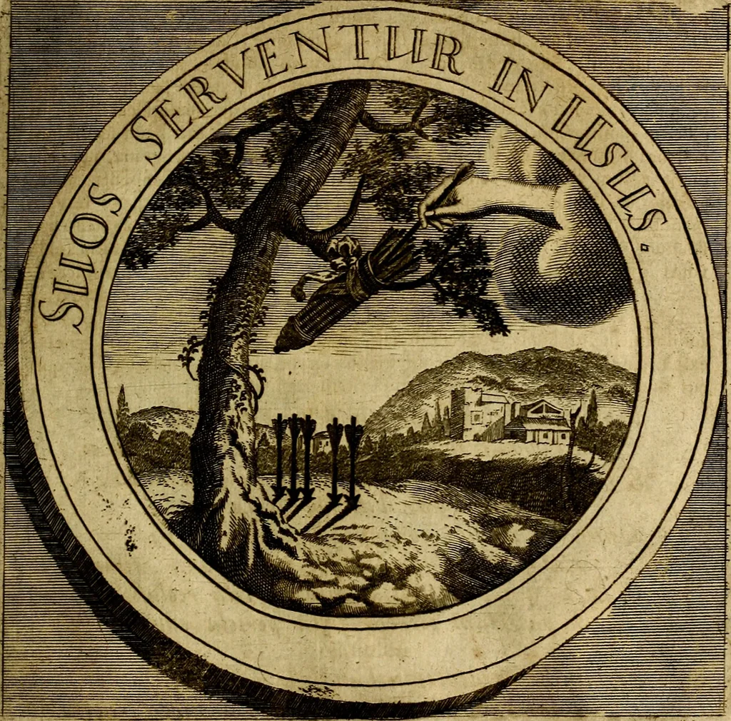 An illustration from Philothei symbola christiana : quibus idea hominis christiani exprimitur, 1677, leaf 182