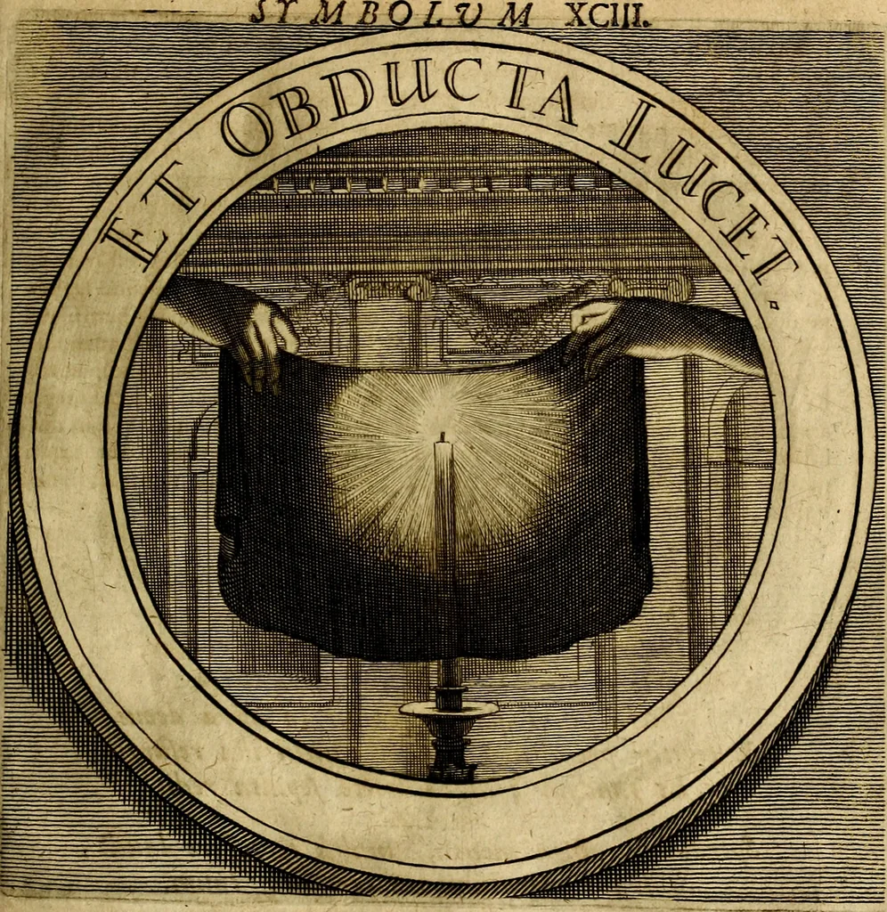 An illustration from Philothei symbola christiana : quibus idea hominis christiani exprimitur, 1677, leaf 196