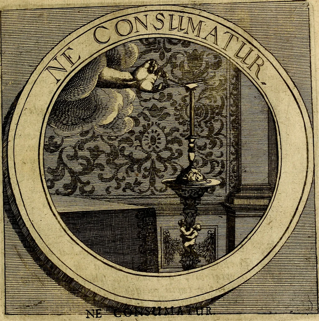An illustration from Philothei symbola christiana : quibus idea hominis christiani exprimitur, 1677, leaf 38