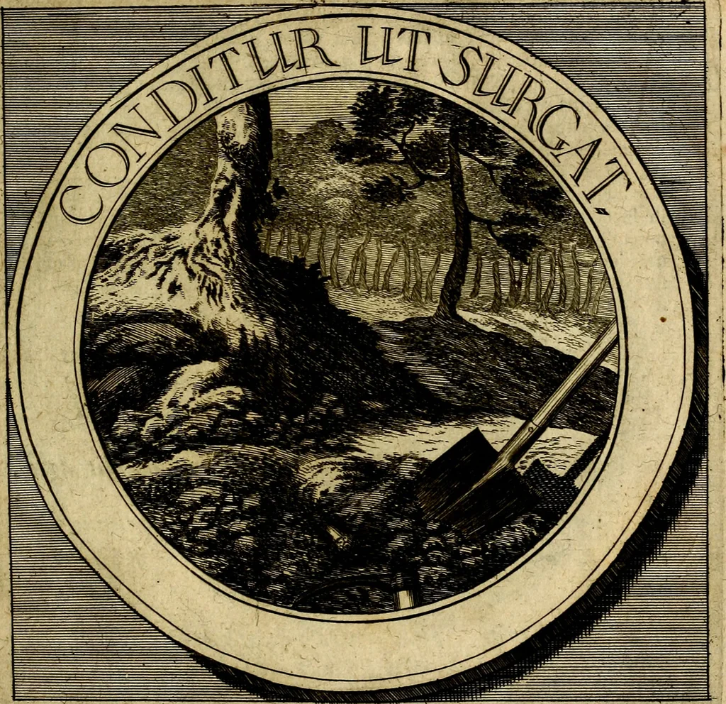 An illustration from Philothei symbola christiana : quibus idea hominis christiani exprimitur, 1677, leaf 76