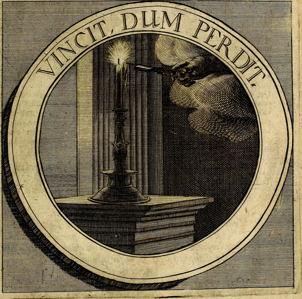 An illustration from Philothei symbola christiana : quibus idea hominis christiani exprimitur, 1677, leaf 78