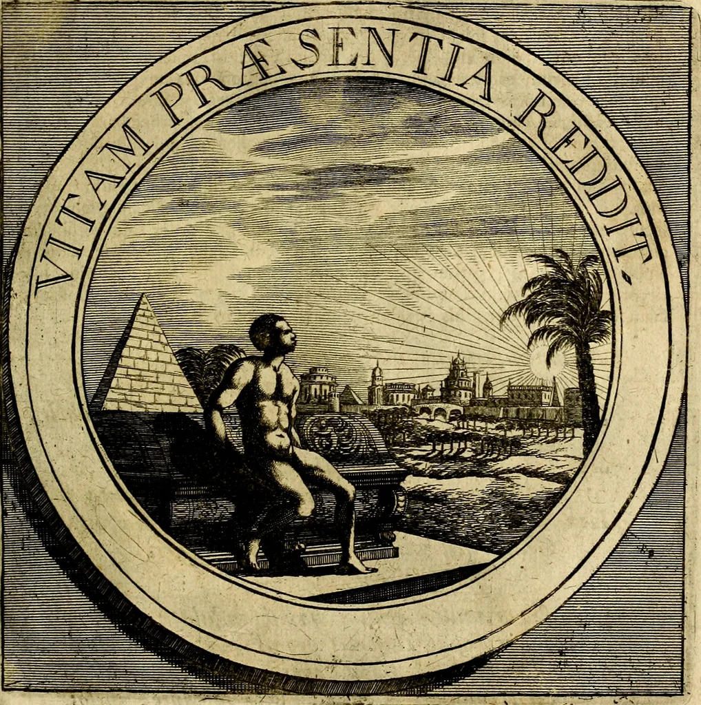 An illustration from Philothei symbola christiana : quibus idea hominis christiani exprimitur, 1677, leaf 92