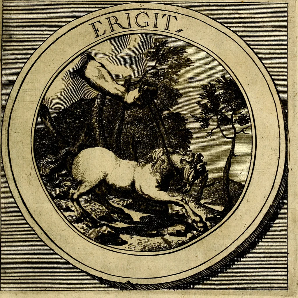 An illustration from Philothei symbola christiana : quibus idea hominis christiani exprimitur, 1677, leaf 98