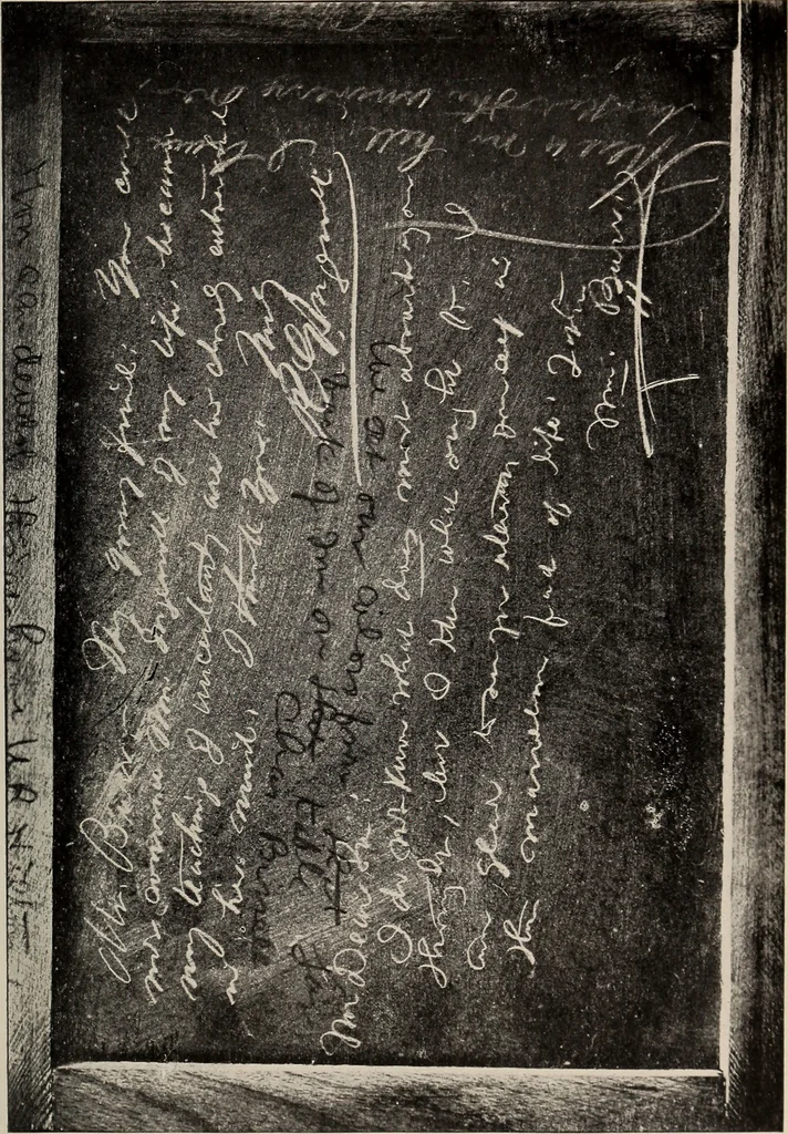 An illustration from Photographic copies of written messages from the spirit world : more than one hundred written communications from those who dwell in spirit life, including messages from Henry Ward Beecher ... and many others : with commentaries concerning conditions which obtain in spirit life based upon facts gathered from these messages and from many other sources, 1918, leaf 26