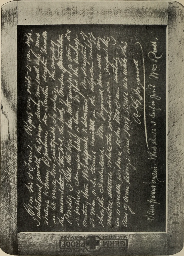 An illustration from Photographic copies of written messages from the spirit world : more than one hundred written communications from those who dwell in spirit life, including messages from Henry Ward Beecher ... and many others : with commentaries concerning conditions which obtain in spirit life based upon facts gathered from these messages and from many other sources, 1918, leaf 35