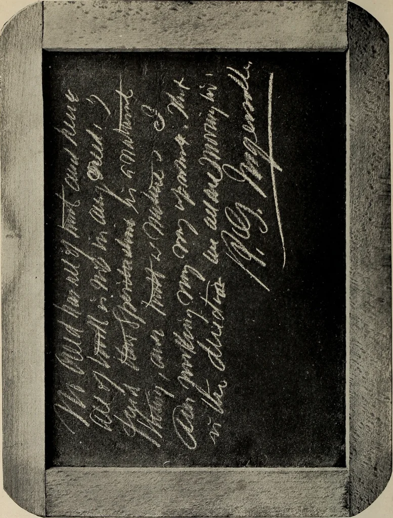 An illustration from Photographic copies of written messages from the spirit world : more than one hundred written communications from those who dwell in spirit life, including messages from Henry Ward Beecher ... and many others : with commentaries concerning conditions which obtain in spirit life based upon facts gathered from these messages and from many other sources, 1918, leaf 39