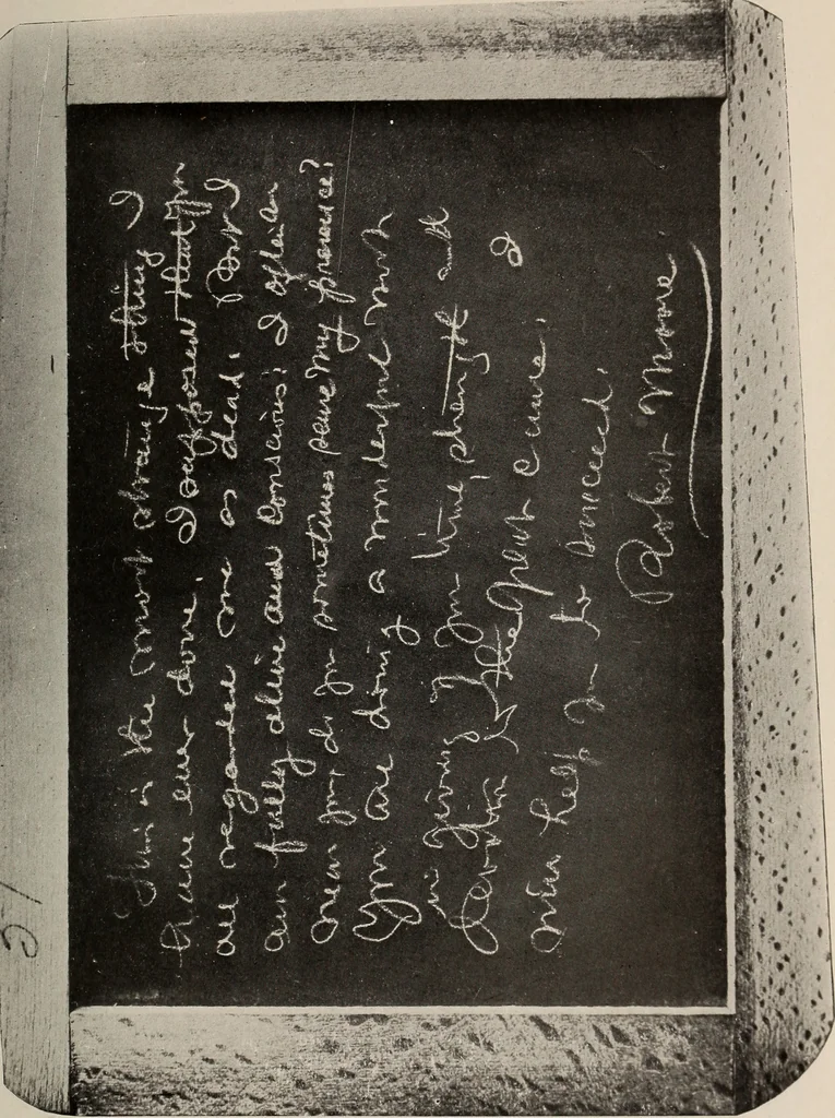 An illustration from Photographic copies of written messages from the spirit world : more than one hundred written communications from those who dwell in spirit life, including messages from Henry Ward Beecher ... and many others : with commentaries concerning conditions which obtain in spirit life based upon facts gathered from these messages and from many other sources, 1918, leaf 66