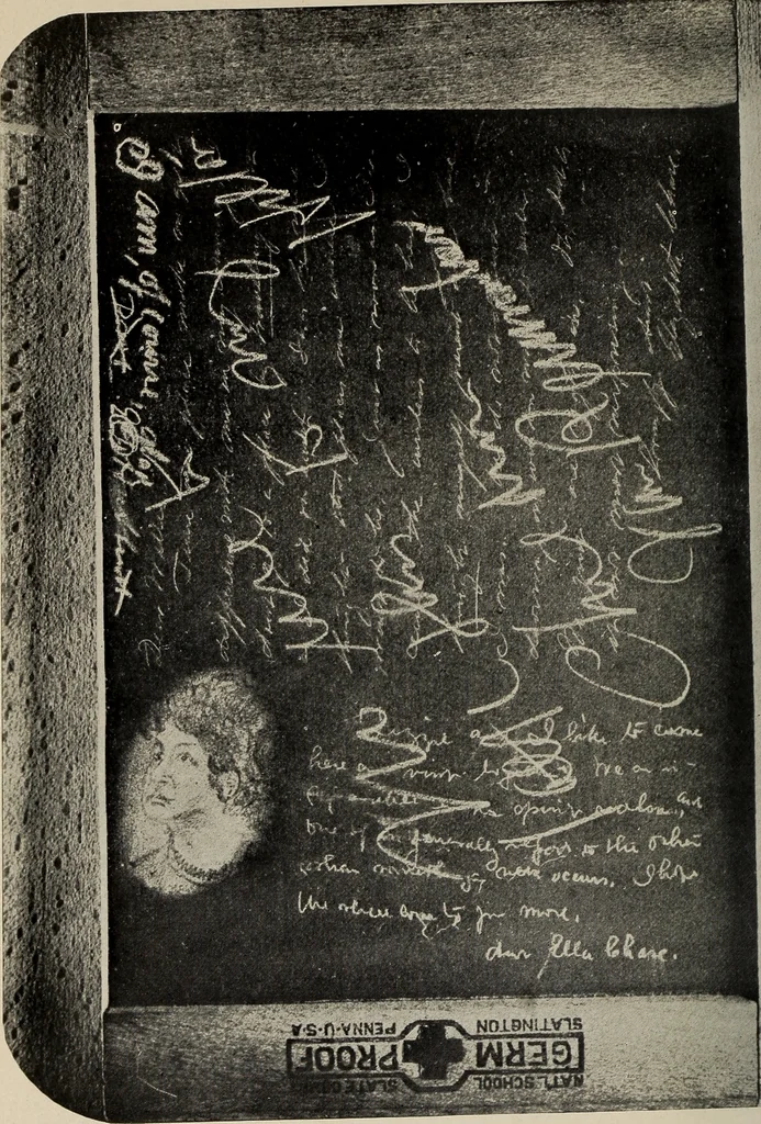 An illustration from Photographic copies of written messages from the spirit world : more than one hundred written communications from those who dwell in spirit life, including messages from Henry Ward Beecher ... and many others : with commentaries concerning conditions which obtain in spirit life based upon facts gathered from these messages and from many other sources, 1918, leaf 71