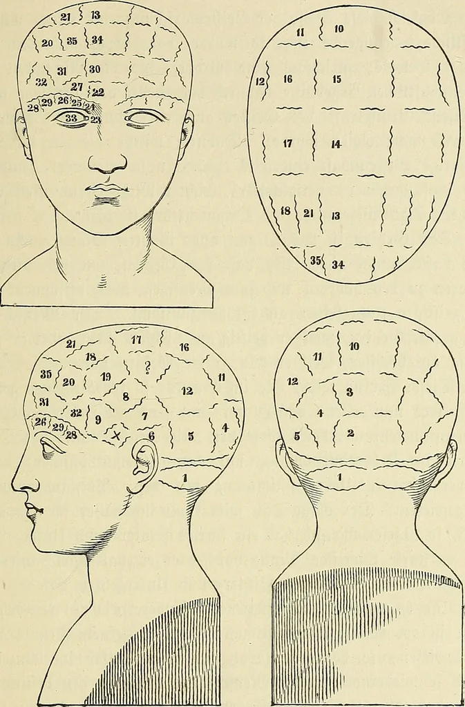 An illustration from Phrenologische Bilder : zur Naturlehre des menschlichen Geistes und deren Anwendung Wissenschaft und Leben, 1855, leaf 32