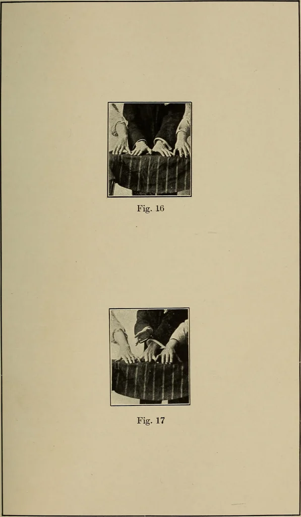 An illustration from The physical phenomena of spiritualism, fraudulent and genuine : being a brief account of the most important historical phenomena, a criticism of their evidential value, and a complete exposition of the methods employed in fraudulently reproducing the same, 1907, leaf 214