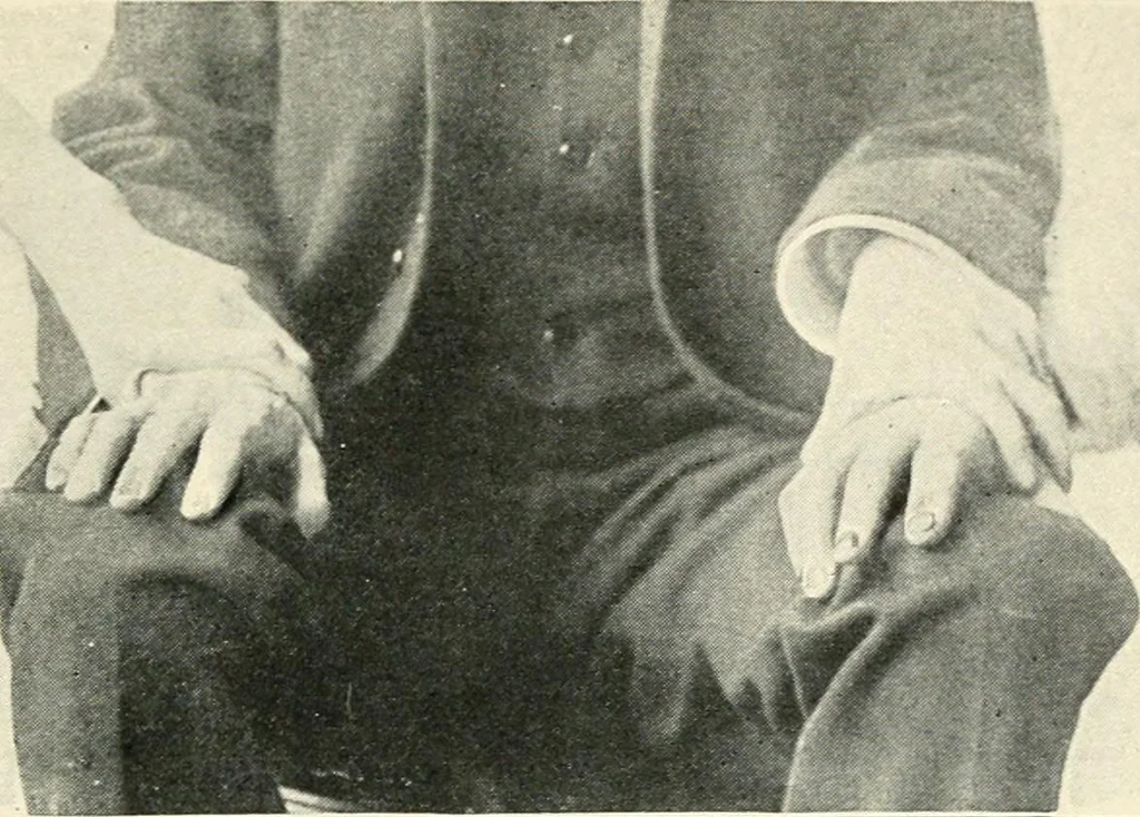 An illustration from The physical phenomena of spiritualism, fraudulent and genuine; being a brief account of the most important historical phenomena; a criticism of their evidential value, and a complete exposition of the methods employed in fraudulently reproducing the same, 1908, leaf 220