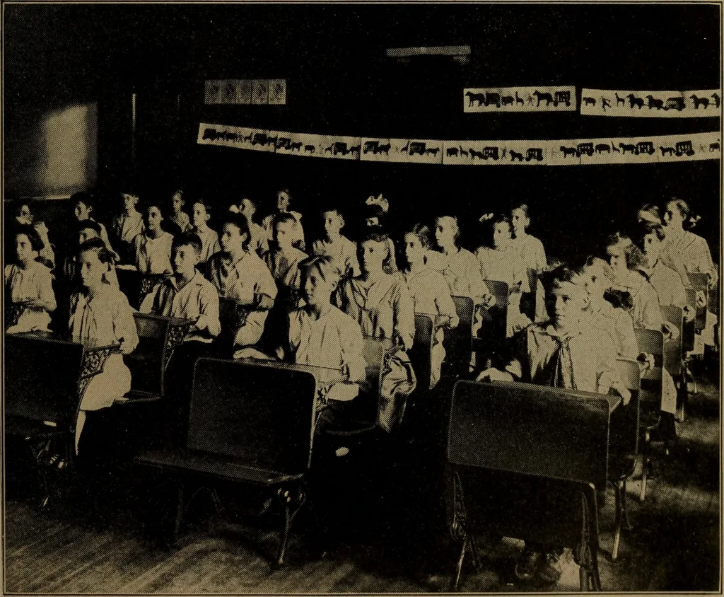 An illustration from Physical training for the elementary schools, gymnastics, games, and rhythmic plays, 1917, leaf 20