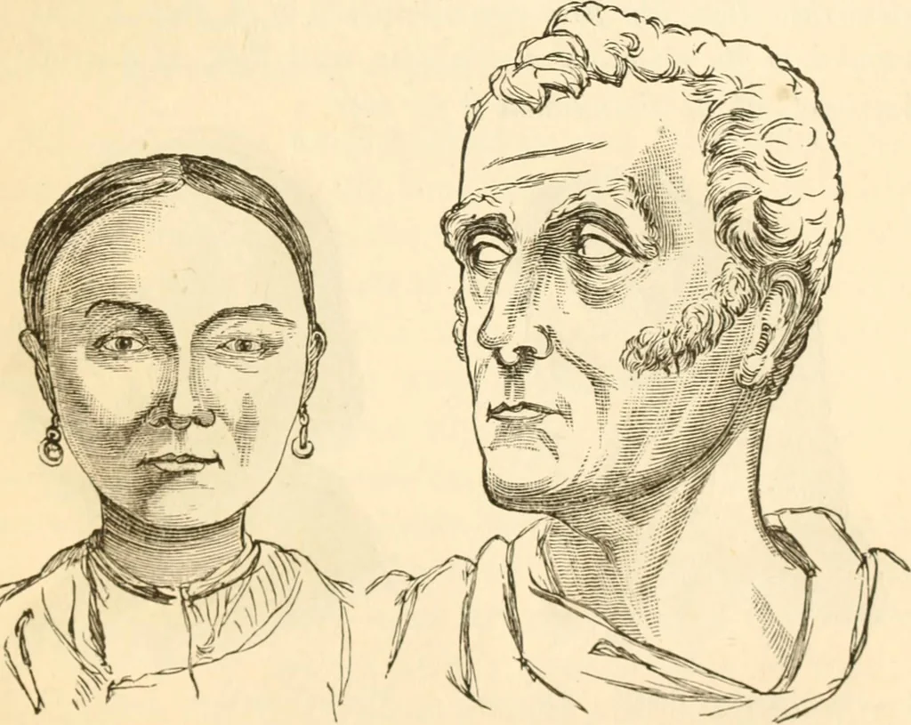 An illustration from Physiognomy illustrated ; or, Nature's revelations of character : a description of the mental, moral, and volitive dispositions of mankind, as manifested in the human form and countenance, 1891, leaf 232