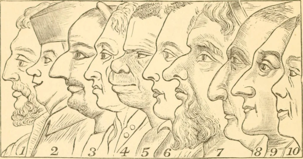 An illustration from Physiognomy illustrated ; or, Nature's revelations of character : a description of the mental, moral, and volitive dispositions of mankind, as manifested in the human form and countenance, 1891, leaf 5