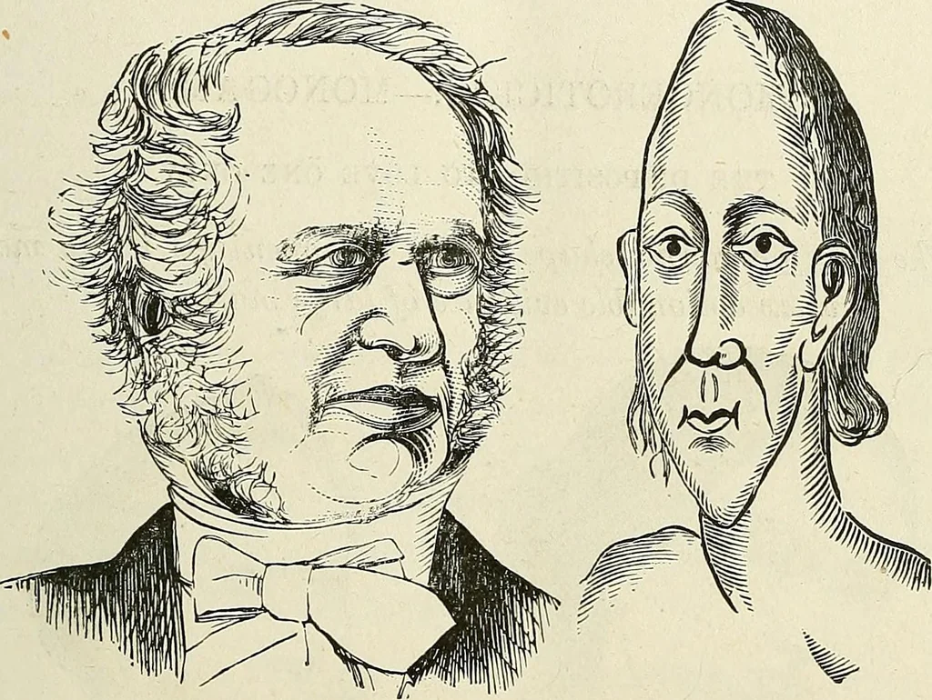 An illustration from Physiognomy illustrated; or, nature's revelations of character. A description of the mental, moral, and volitive dispositions of mankind, as manifested in the human form and countenance, 1887, leaf 186