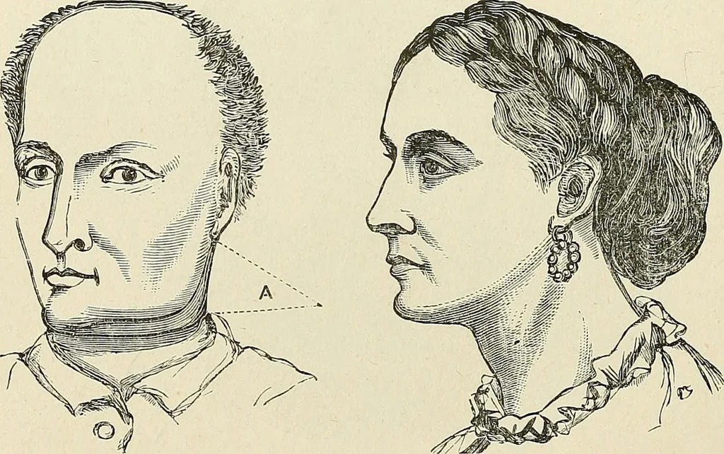 An illustration from Physiognomy illustrated; or, nature's revelations of character. A description of the mental, moral, and volitive dispositions of mankind, as manifested in the human form and countenance, 1887, leaf 233