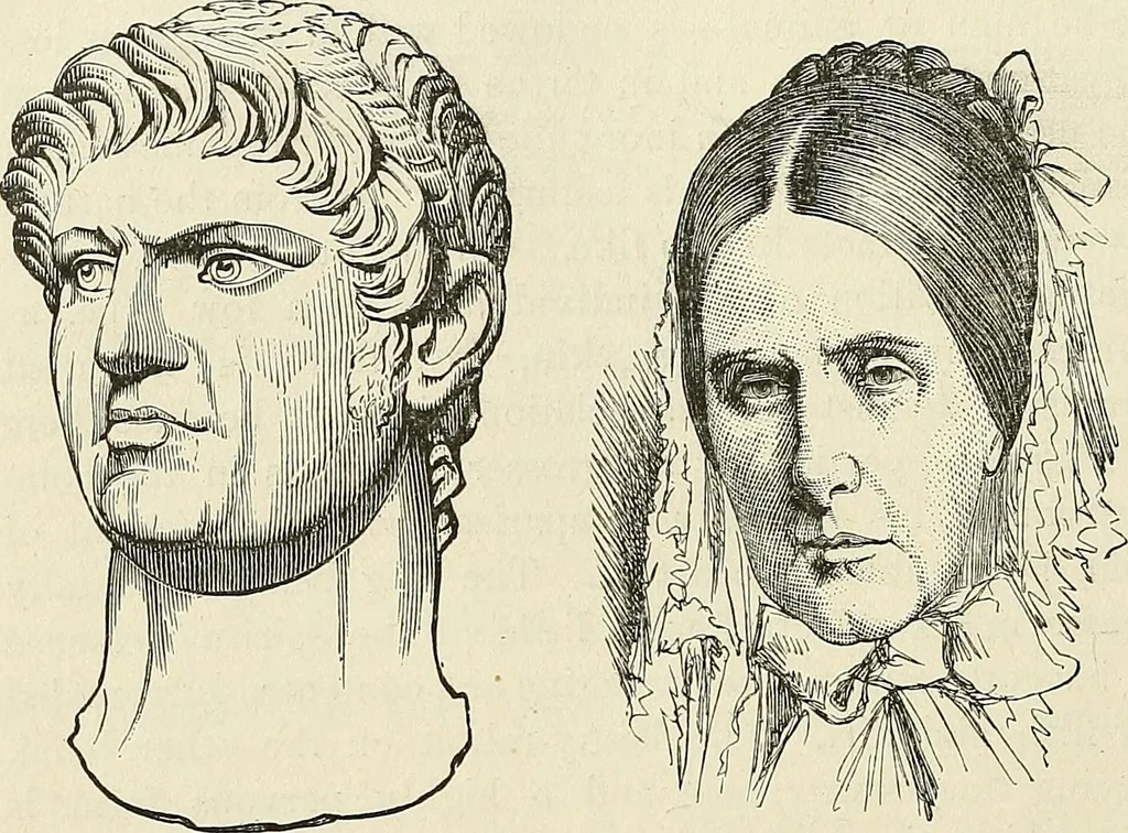 An illustration from Physiognomy illustrated; or, nature's revelations of character. A description of the mental, moral, and volitive dispositions of mankind, as manifested in the human form and countenance, 1887, leaf 255