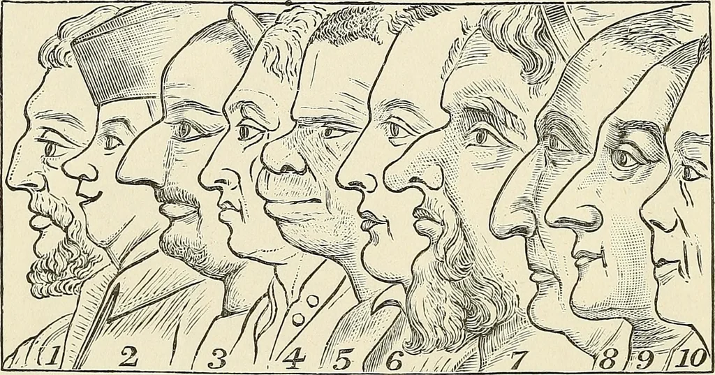 An illustration from Physiognomy illustrated; or, nature's revelations of character. A description of the mental, moral, and volitive dispositions of mankind, as manifested in the human form and countenance, 1887, leaf 7