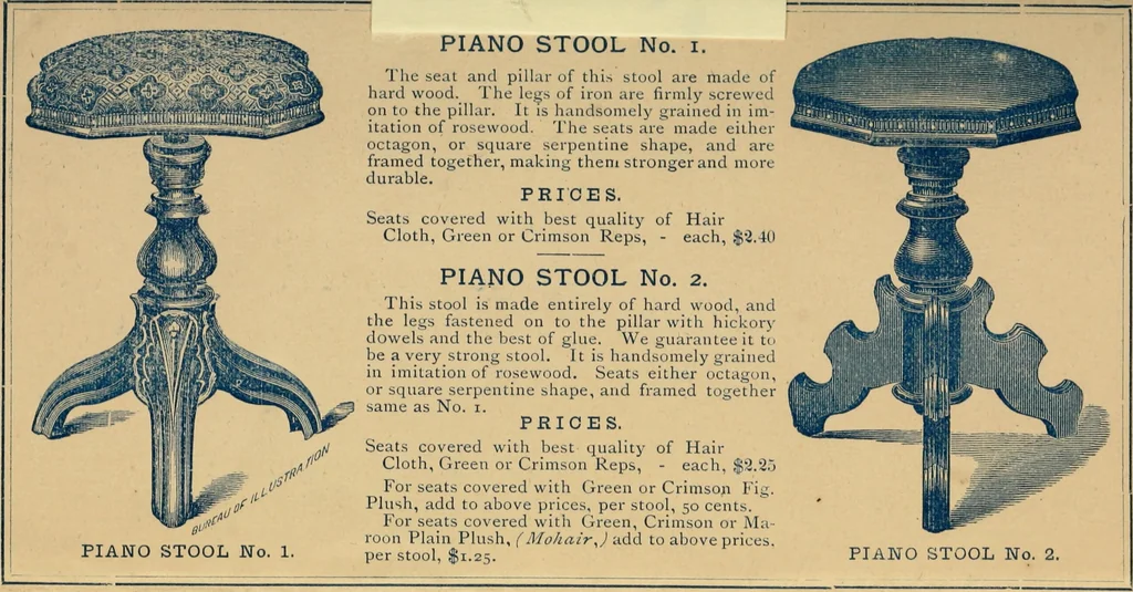 An illustration from Piano stool catalogue and wholesale price list., 1877, leaf 4