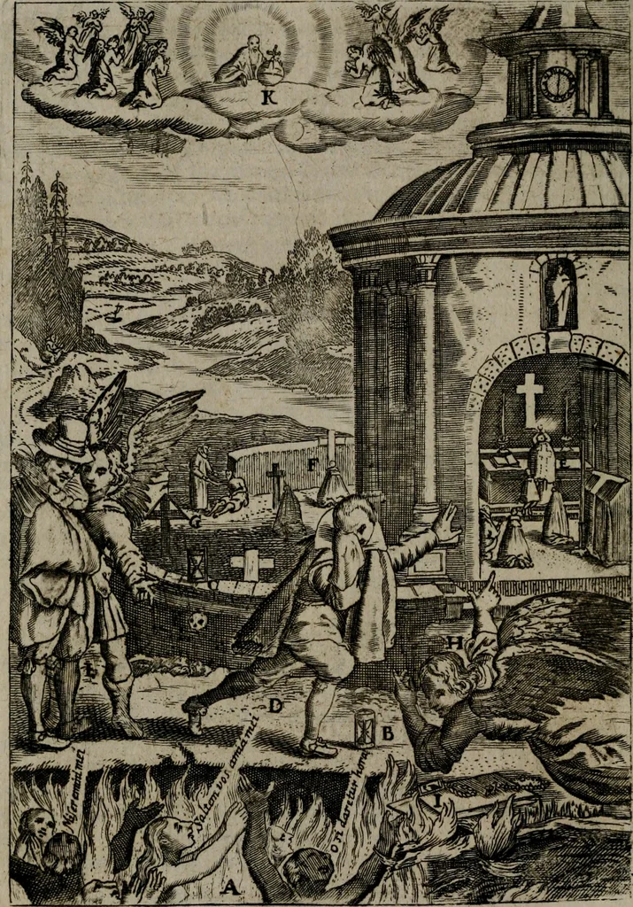 An illustration from Piæ considerationes ad declinandvm à malo et faciendvm bonvm, cum iconibus Viæ vitæ æernæ, 1672, leaf 107