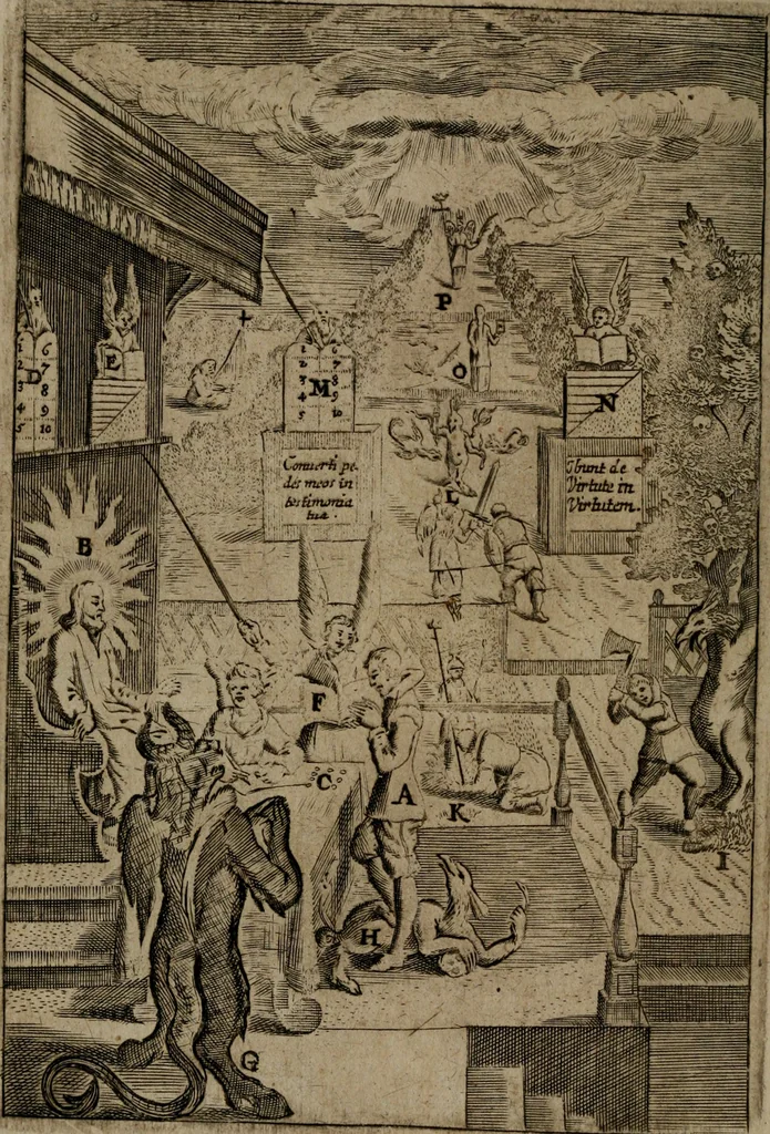 An illustration from Piæ considerationes ad declinandvm à malo et faciendvm bonvm, cum iconibus Viæ vitæ æernæ, 1672, leaf 131