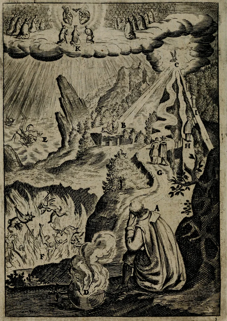 An illustration from Piæ considerationes ad declinandvm à malo et faciendvm bonvm, cum iconibus Viæ vitæ æernæ, 1672, leaf 15
