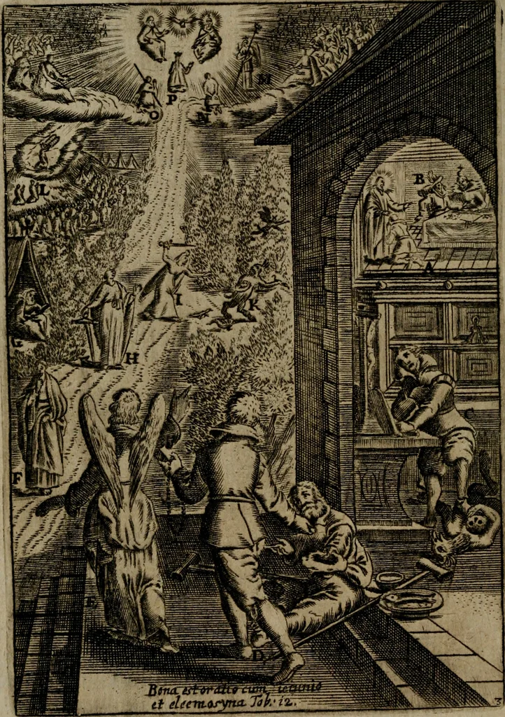 An illustration from Piæ considerationes ad declinandvm à malo et faciendvm bonvm, cum iconibus Viæ vitæ æernæ, 1672, leaf 23