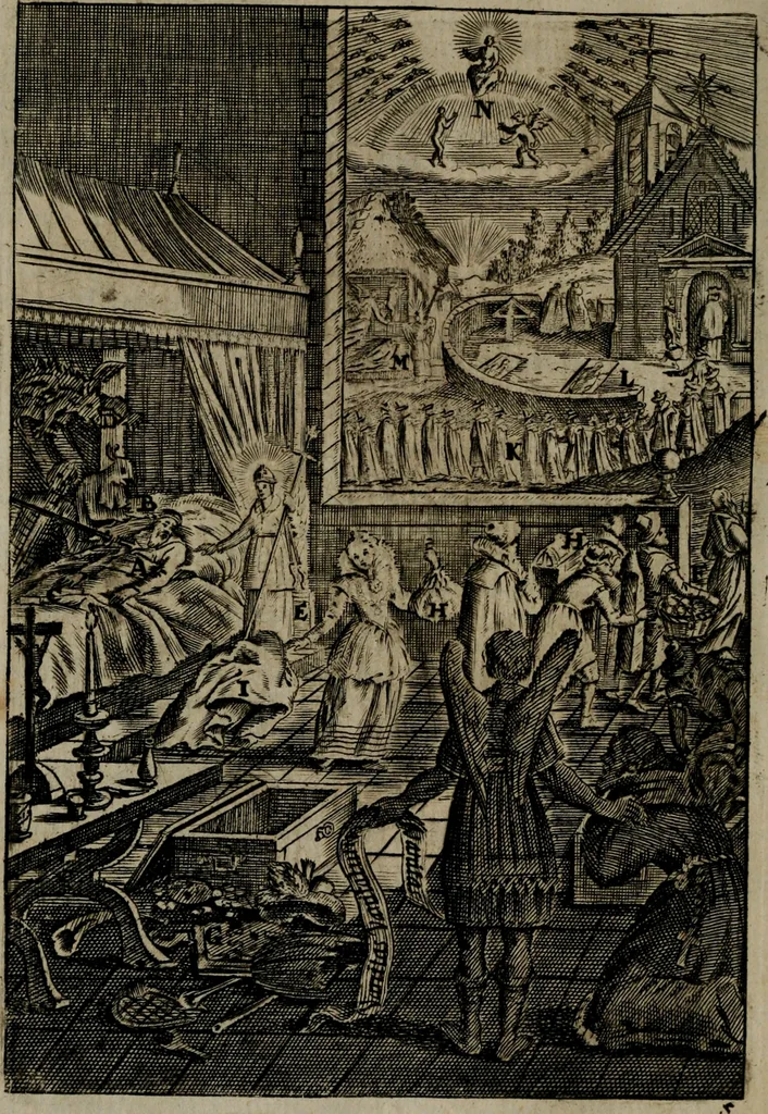 An illustration from Piæ considerationes ad declinandvm à malo et faciendvm bonvm, cum iconibus Viæ vitæ æernæ, 1672, leaf 31