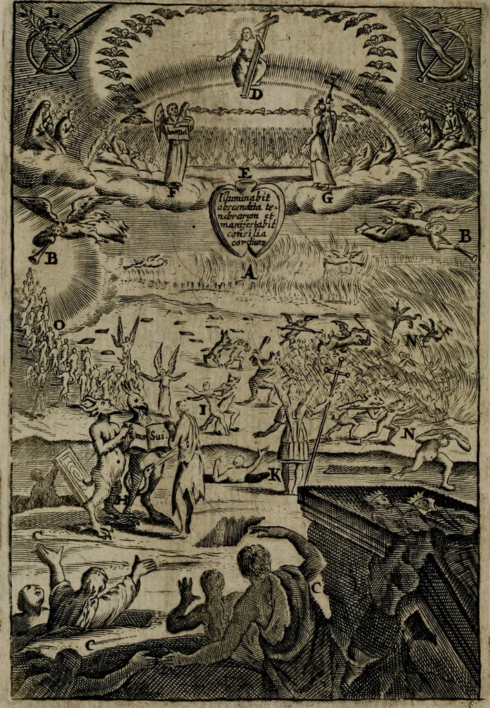 An illustration from Piæ considerationes ad declinandvm à malo et faciendvm bonvm, cum iconibus Viæ vitæ æernæ, 1672, leaf 35