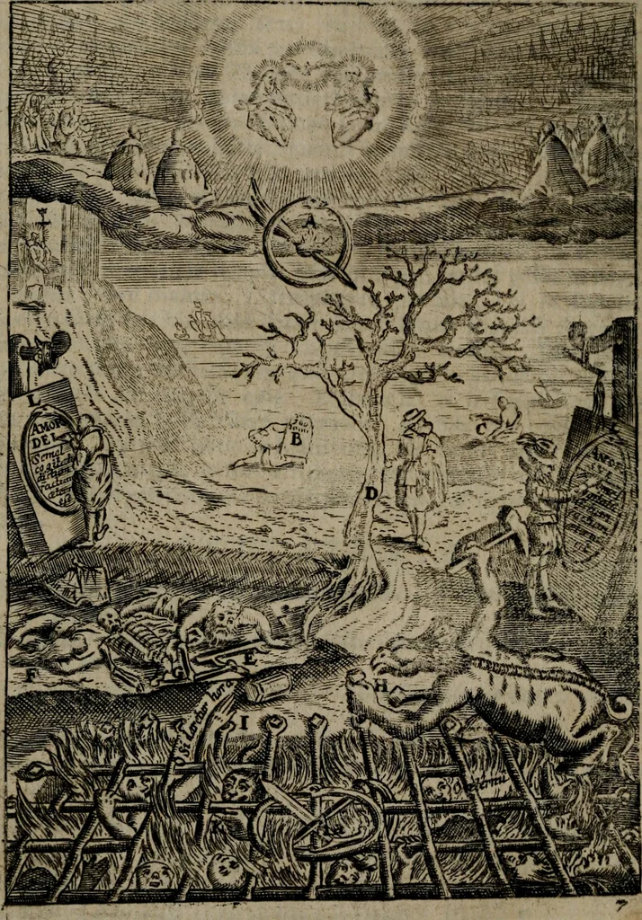 An illustration from Piæ considerationes ad declinandvm à malo et faciendvm bonvm, cum iconibus Viæ vitæ æernæ, 1672, leaf 39