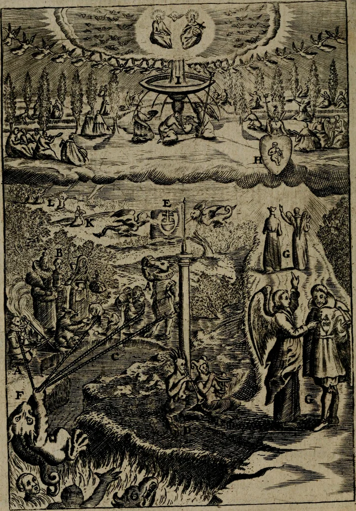An illustration from Piæ considerationes ad declinandvm à malo et faciendvm bonvm, cum iconibus Viæ vitæ æernæ, 1672, leaf 47