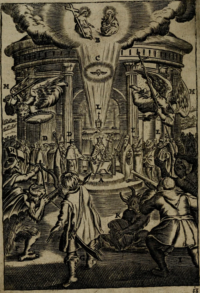 An illustration from Piæ considerationes ad declinandvm à malo et faciendvm bonvm, cum iconibus Viæ vitæ æernæ, 1672, leaf 63