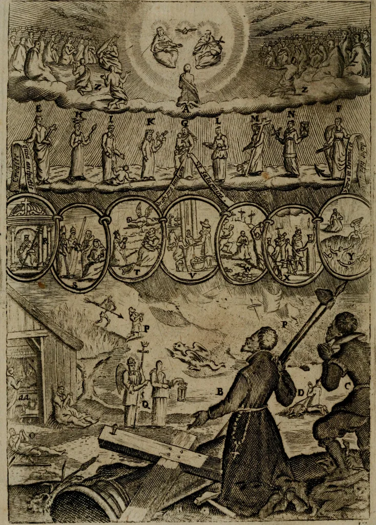 An illustration from Piæ considerationes ad declinandvm à malo et faciendvm bonvm, cum iconibus Viæ vitæ æernæ, 1672, leaf 79