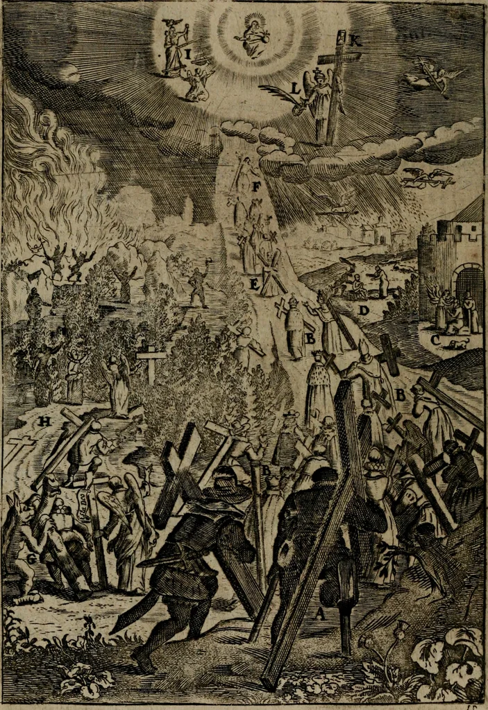 An illustration from Piæ considerationes ad declinandvm à malo et faciendvm bonvm, cum iconibus Viæ vitæ æernæ, 1672, leaf 87