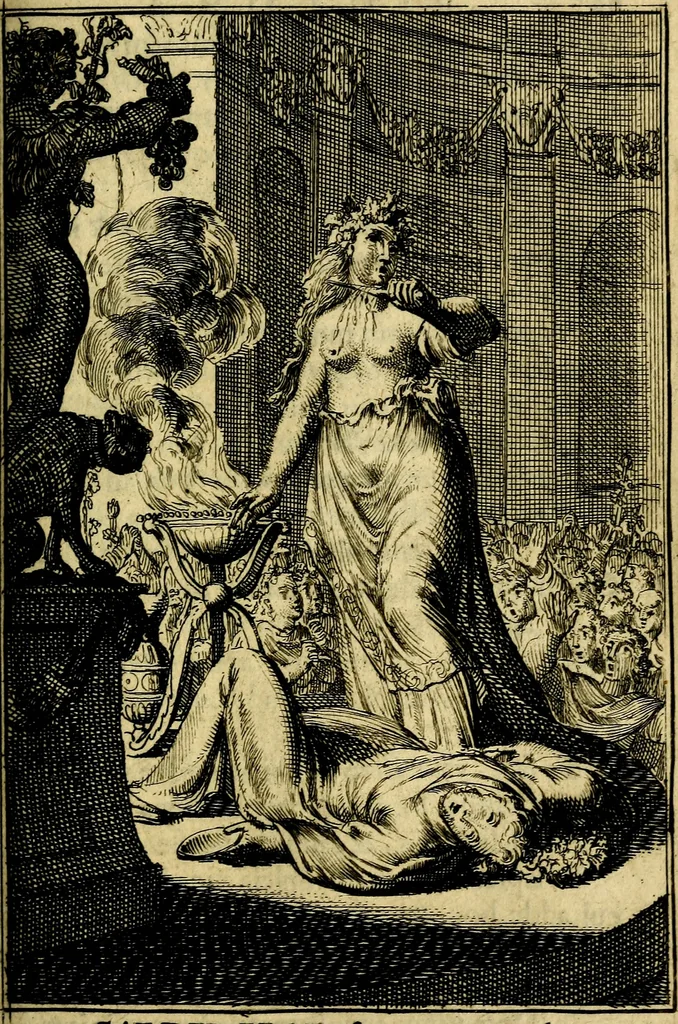 An illustration from Pictura loquens; sive, Heroicarum tabularum Hadriani Schoonebeeck, enarratio et explicatio, 1695, leaf 104
