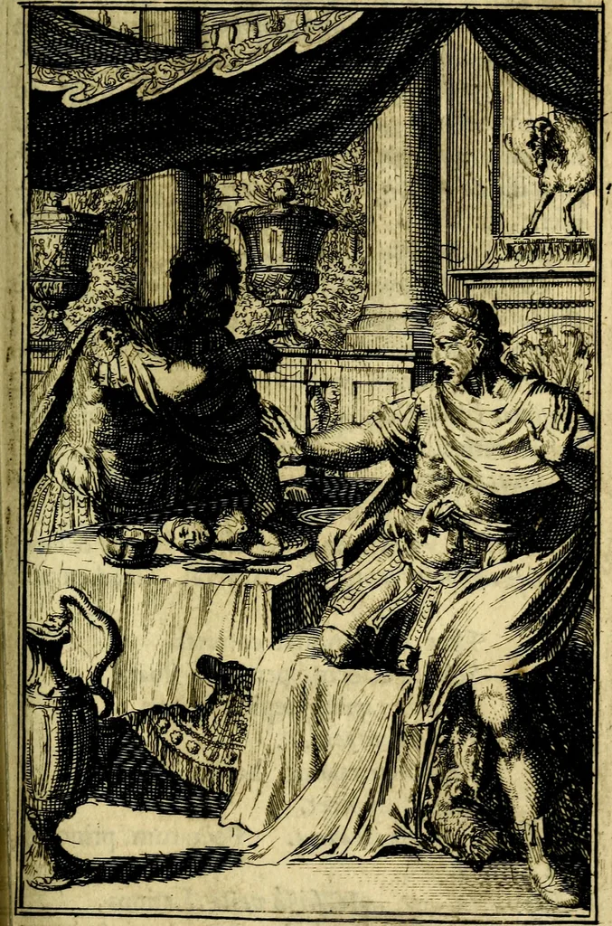 An illustration from Pictura loquens; sive, Heroicarum tabularum Hadriani Schoonebeeck, enarratio et explicatio, 1695, leaf 120