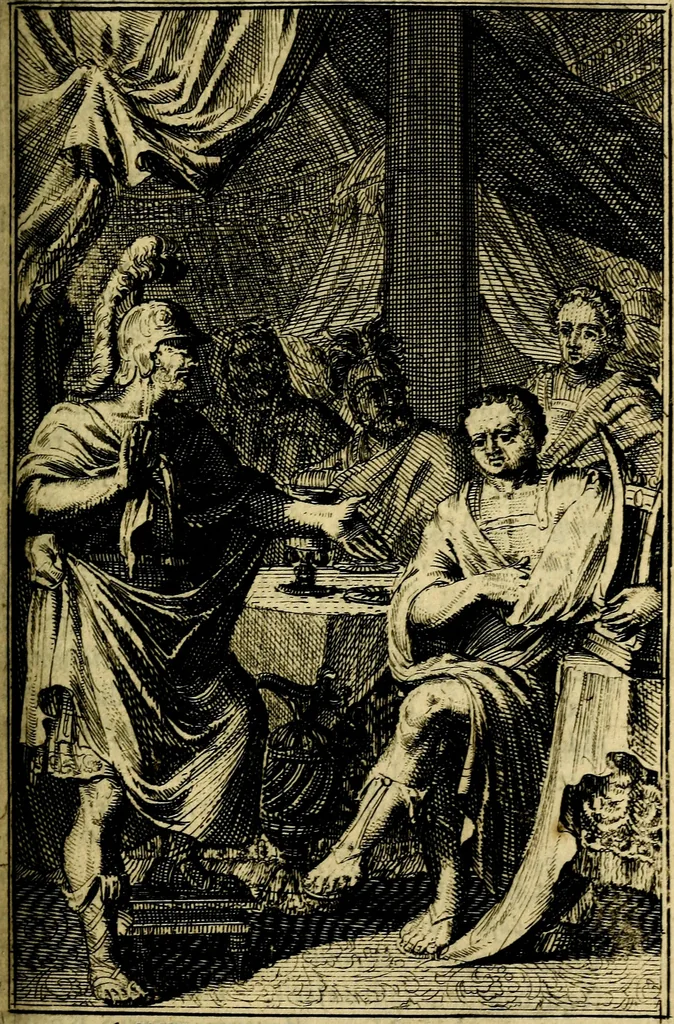 An illustration from Pictura loquens; sive, Heroicarum tabularum Hadriani Schoonebeeck, enarratio et explicatio, 1695, leaf 136