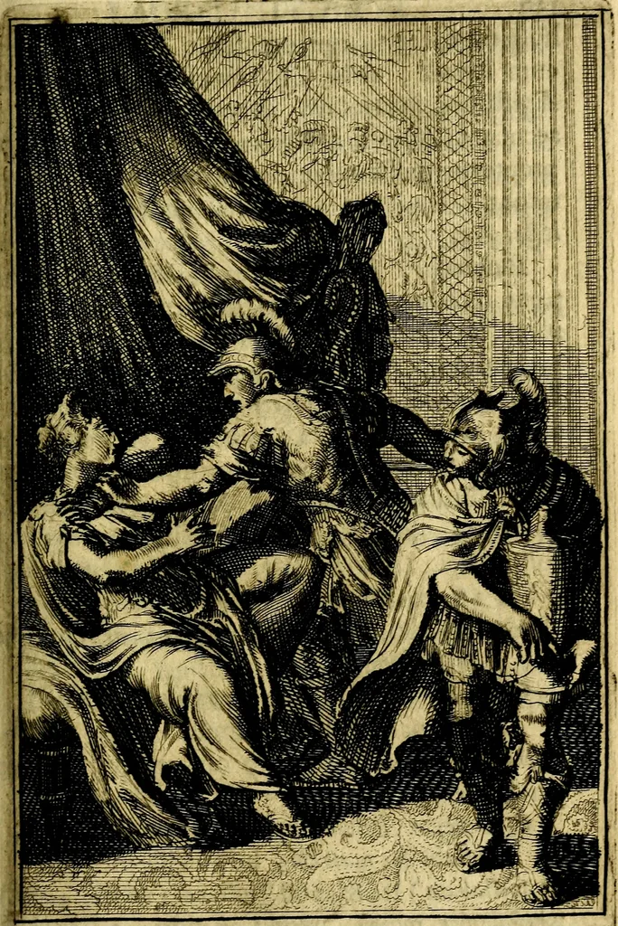 An illustration from Pictura loquens; sive, Heroicarum tabularum Hadriani Schoonebeeck, enarratio et explicatio, 1695, leaf 156