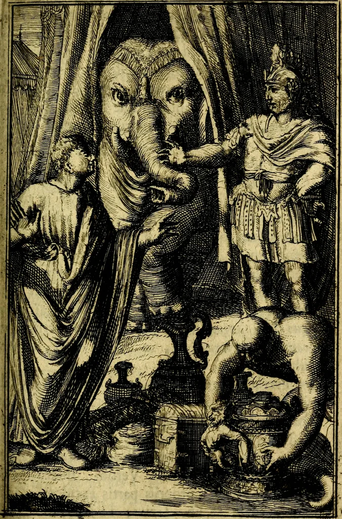 An illustration from Pictura loquens; sive, Heroicarum tabularum Hadriani Schoonebeeck, enarratio et explicatio, 1695, leaf 216