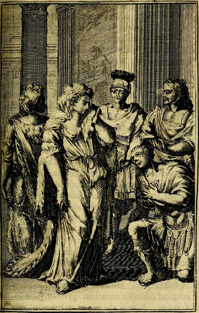 An illustration from Pictura loquens; sive, Heroicarum tabularum Hadriani Schoonebeeck, enarratio et explicatio, 1695, leaf 220