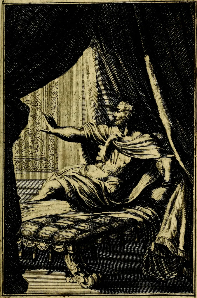 An illustration from Pictura loquens; sive, Heroicarum tabularum Hadriani Schoonebeeck, enarratio et explicatio, 1695, leaf 232