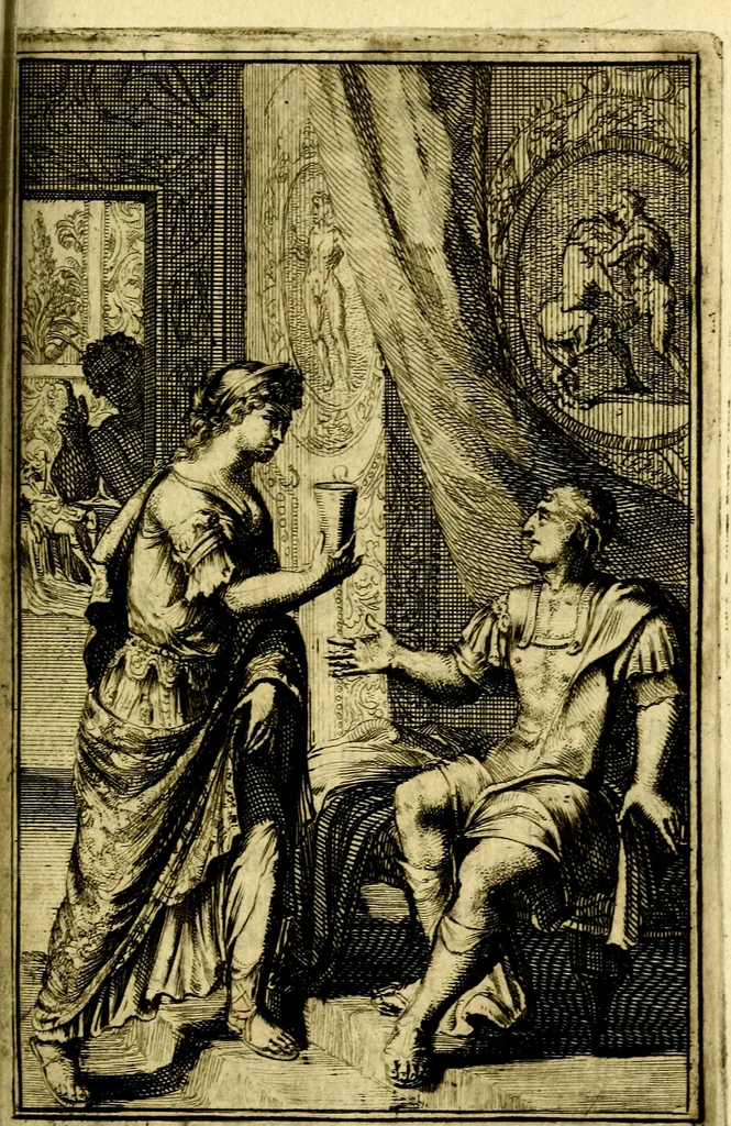 An illustration from Pictura loquens; sive, Heroicarum tabularum Hadriani Schoonebeeck, enarratio et explicatio, 1695, leaf 240