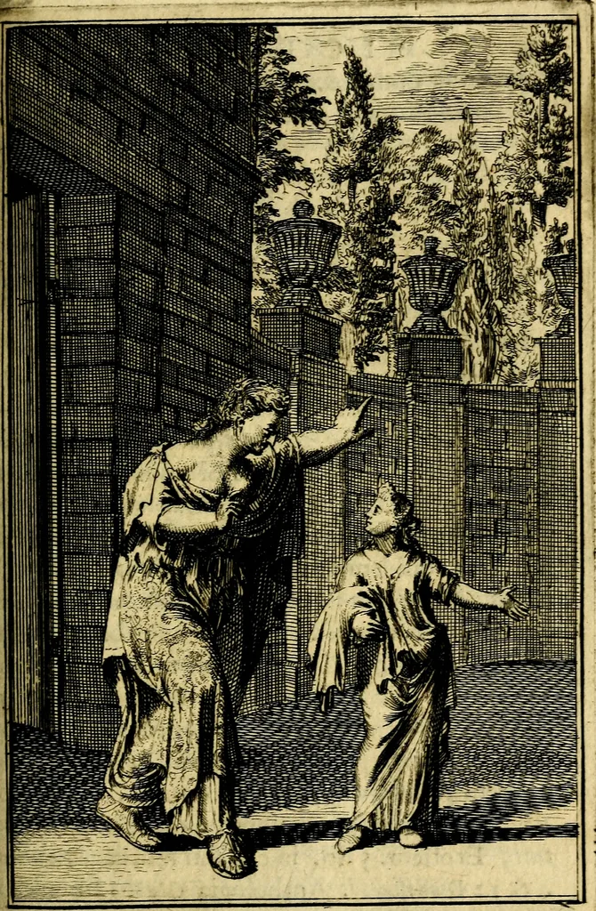 An illustration from Pictura loquens; sive, Heroicarum tabularum Hadriani Schoonebeeck, enarratio et explicatio, 1695, leaf 44