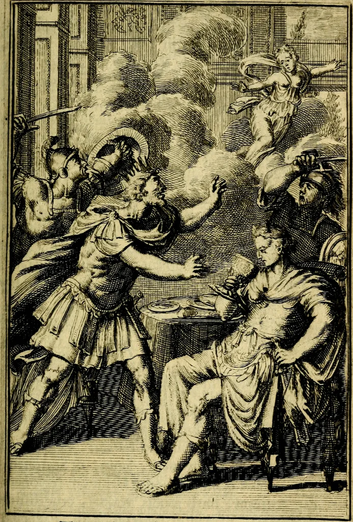 An illustration from Pictura loquens; sive, Heroicarum tabularum Hadriani Schoonebeeck, enarratio et explicatio, 1695, leaf 56