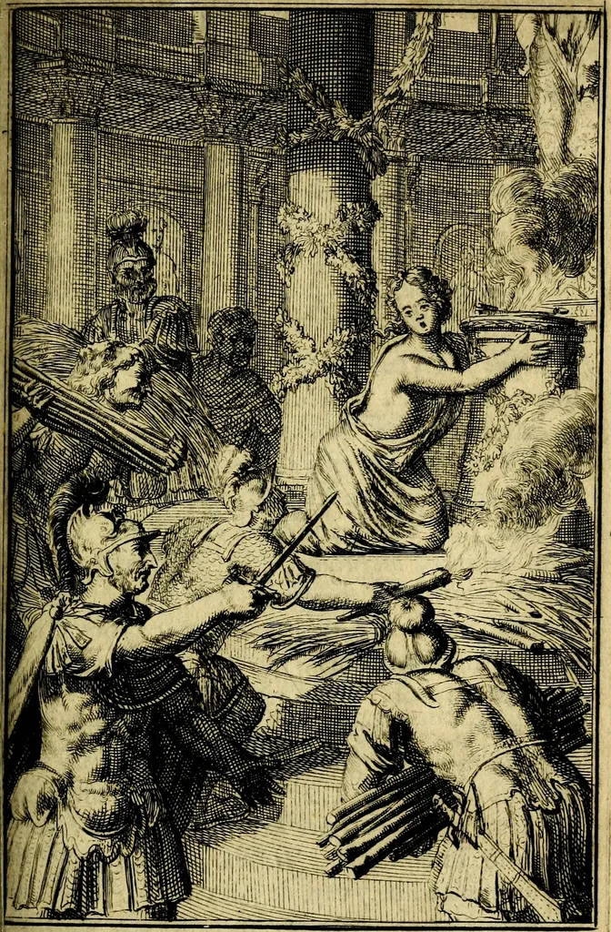 An illustration from Pictura loquens; sive, Heroicarum tabularum Hadriani Schoonebeeck, enarratio et explicatio, 1695, leaf 84