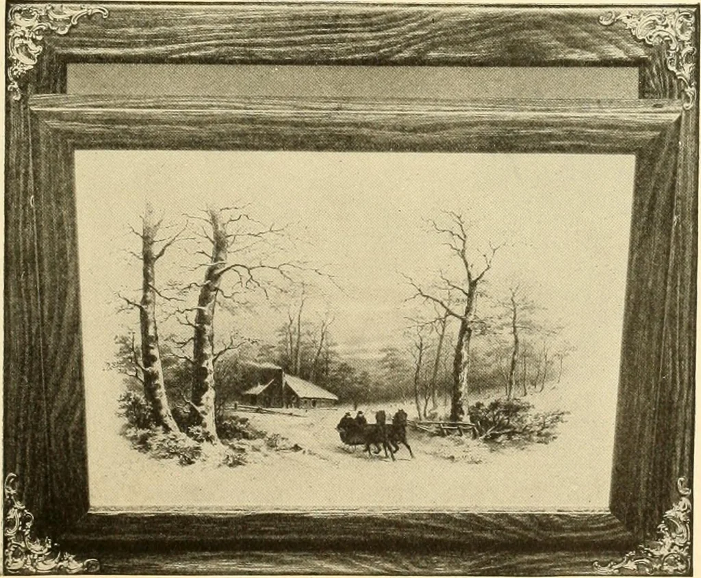 An illustration from Picture frame mouldings, room mouldings, framed pictures, trays, lamps, imported novelties and specialties for the furniture trade, mirrors, picture hardware, fine gold gilding, portrait frames, artist materials and mat boards / Walter L. Lillie., 1913, leaf 104