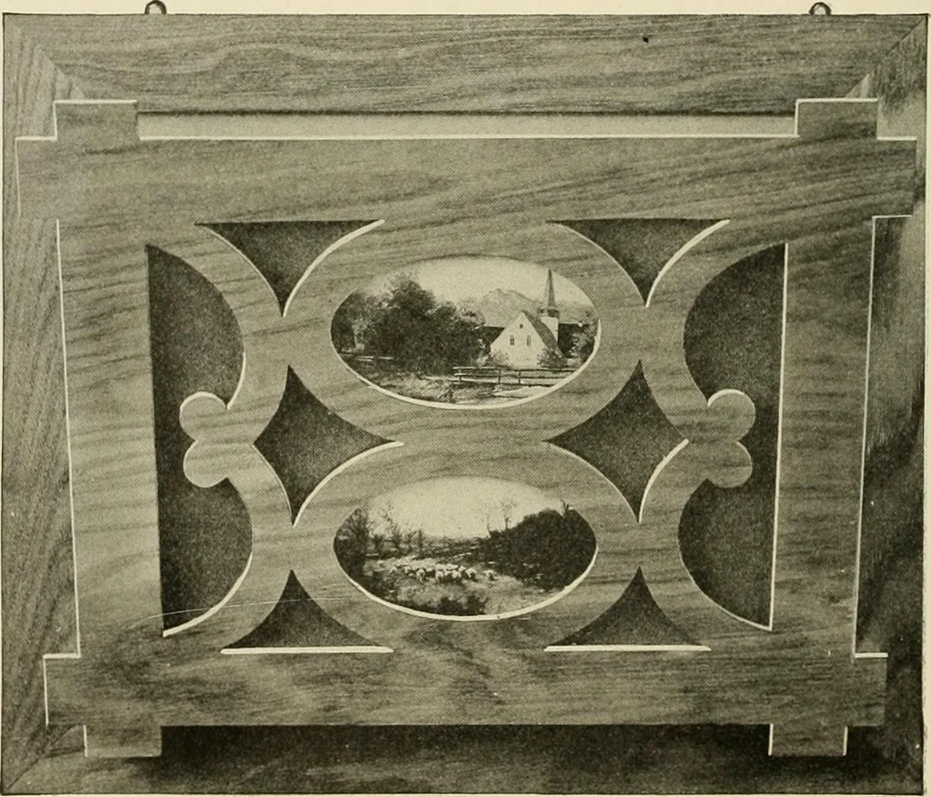 An illustration from Picture frame mouldings, room mouldings, framed pictures, trays, lamps, imported novelties and specialties for the furniture trade, mirrors, picture hardware, fine gold gilding, portrait frames, artist materials and mat boards / Walter L. Lillie., 1913, leaf 105