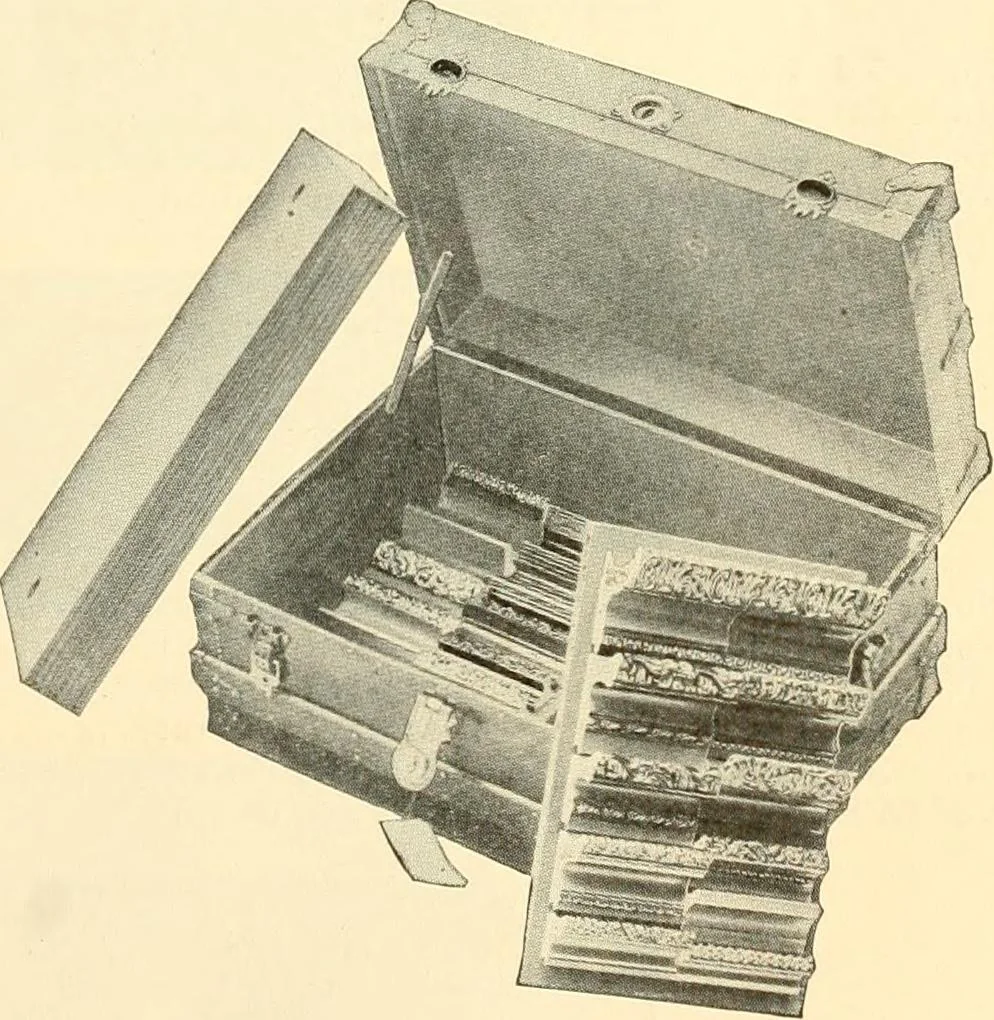 An illustration from Picture frame mouldings, room mouldings, framed pictures, trays, lamps, imported novelties and specialties for the furniture trade, mirrors, picture hardware, fine gold gilding, portrait frames, artist materials and mat boards / Walter L. Lillie., 1913, leaf 12